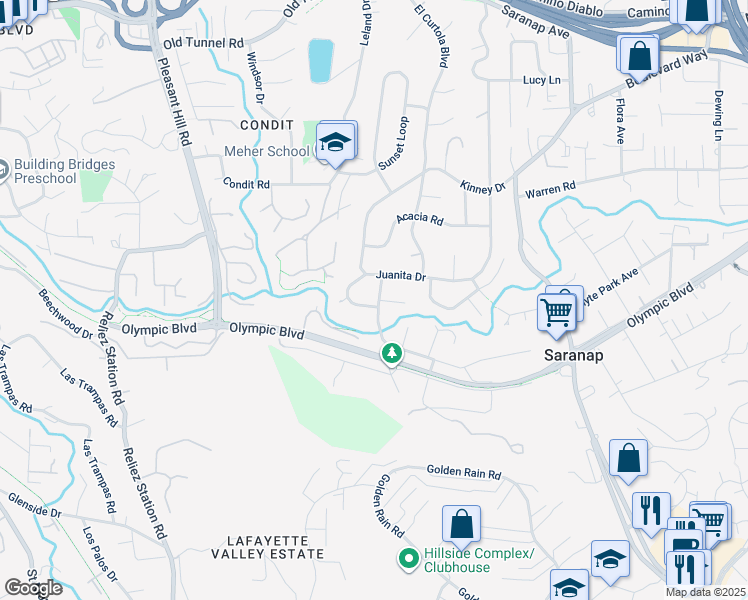 map of restaurants, bars, coffee shops, grocery stores, and more near 3523 Freeman Road in Walnut Creek
