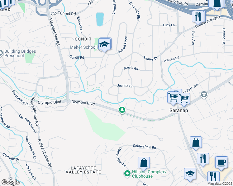 map of restaurants, bars, coffee shops, grocery stores, and more near 3523 Freeman Road in Walnut Creek