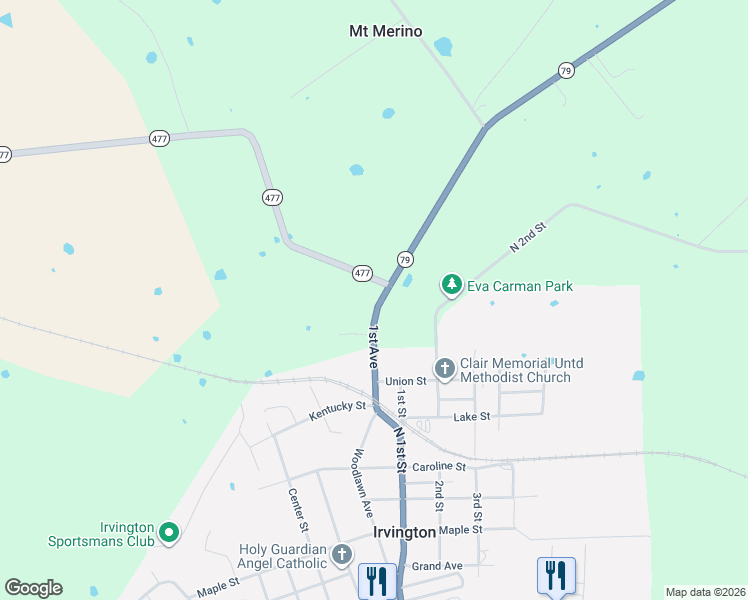 map of restaurants, bars, coffee shops, grocery stores, and more near 1st Avenue in Irvington