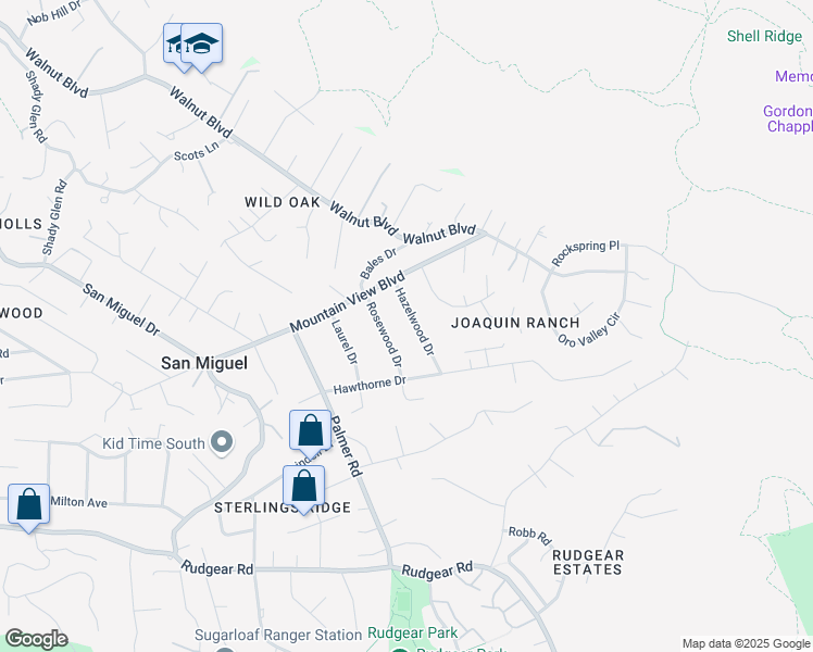 map of restaurants, bars, coffee shops, grocery stores, and more near 741 Hazelwood Drive in Walnut Creek