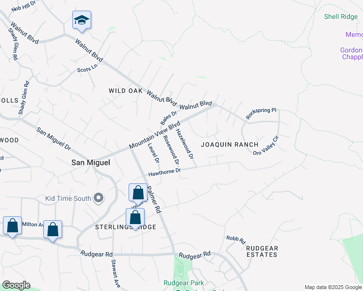 map of restaurants, bars, coffee shops, grocery stores, and more near 741 Hazelwood Drive in Walnut Creek