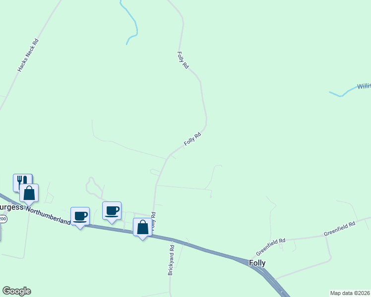 map of restaurants, bars, coffee shops, grocery stores, and more near Folly Road in Heathsville