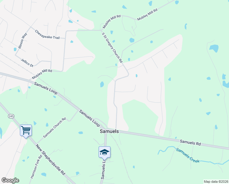 map of restaurants, bars, coffee shops, grocery stores, and more near 489 S St Gregory Church Rd in Nelson
