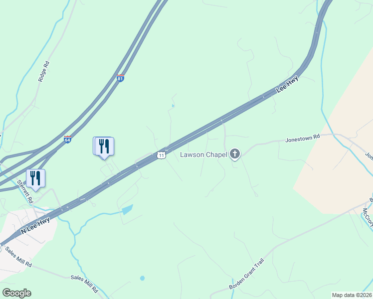map of restaurants, bars, coffee shops, grocery stores, and more near Basslane in Rockbridge