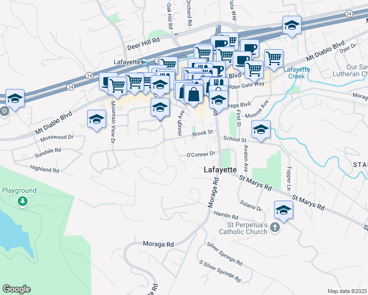 map of restaurants, bars, coffee shops, grocery stores, and more near 3564 O'Conner Drive in Lafayette