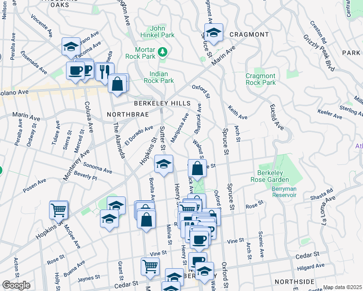 map of restaurants, bars, coffee shops, grocery stores, and more near 1130 Shattuck Avenue in Berkeley