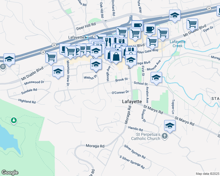 map of restaurants, bars, coffee shops, grocery stores, and more near 891 Bell Street in Lafayette