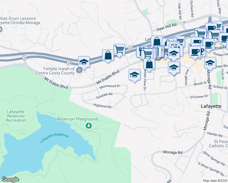 map of restaurants, bars, coffee shops, grocery stores, and more near 3711 Sundale Road in Lafayette
