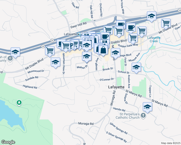 map of restaurants, bars, coffee shops, grocery stores, and more near 924 Dewing Avenue in Lafayette