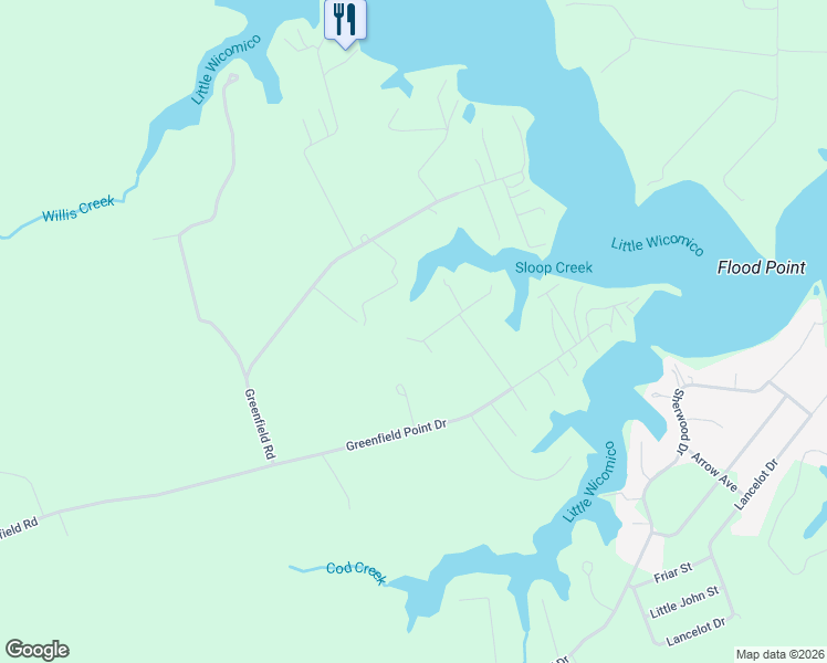 map of restaurants, bars, coffee shops, grocery stores, and more near 1-53 Skys Limit Court in Reedville