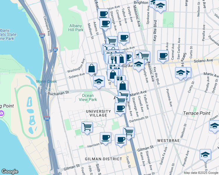 map of restaurants, bars, coffee shops, grocery stores, and more near 946 Adams Street in Albany