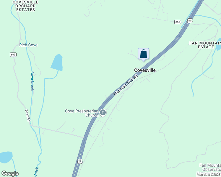 map of restaurants, bars, coffee shops, grocery stores, and more near 6080 Monacan Trail Road in Covesville