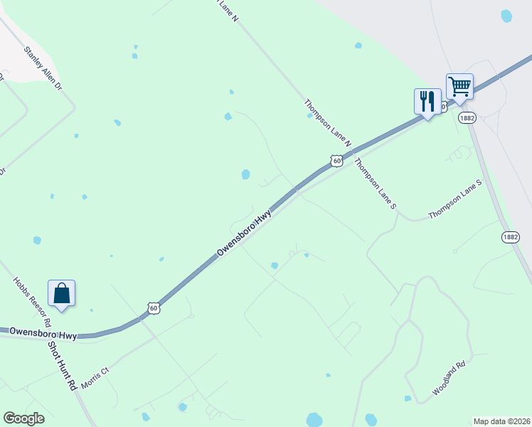 map of restaurants, bars, coffee shops, grocery stores, and more near U.S. 60 in Vine Grove