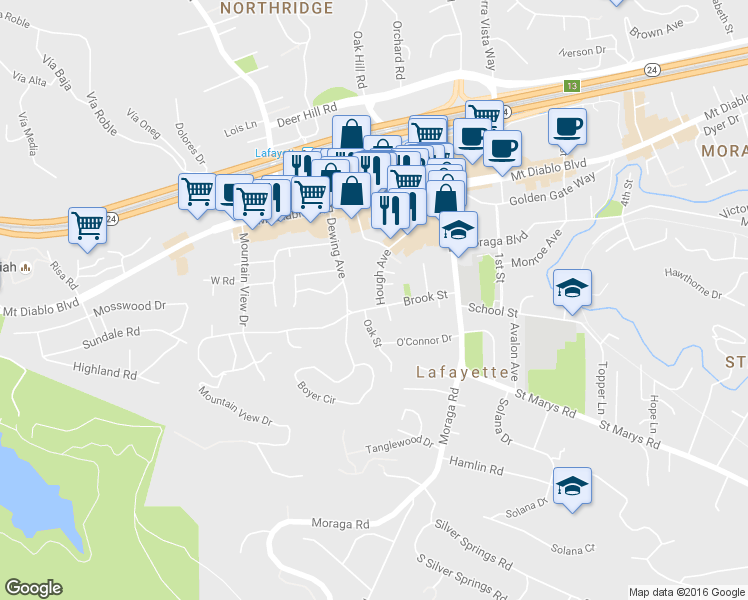 map of restaurants, bars, coffee shops, grocery stores, and more near 924 Dewing Avenue in Lafayette