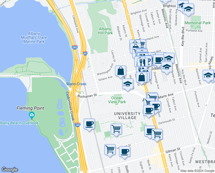 map of restaurants, bars, coffee shops, grocery stores, and more near 922 Taylor Street in Albany