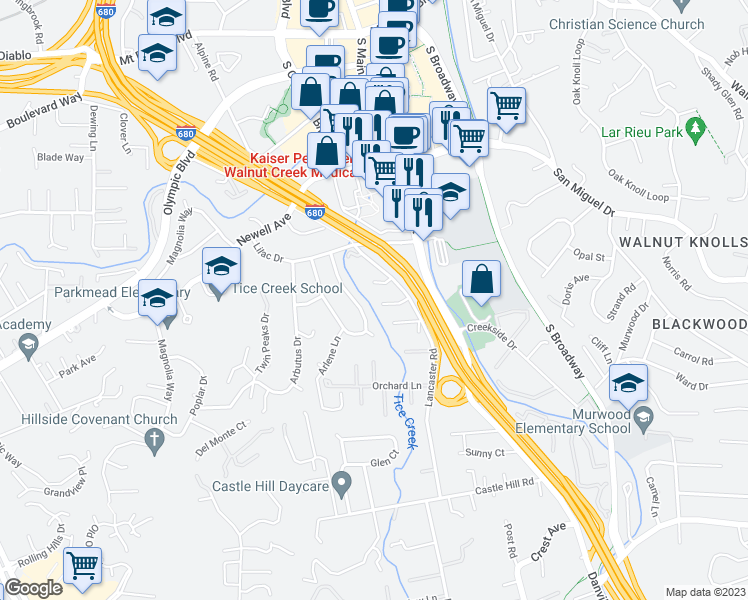 map of restaurants, bars, coffee shops, grocery stores, and more near 56 Clifton Court in Walnut Creek