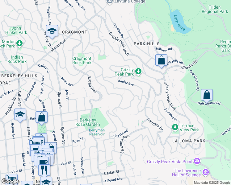 map of restaurants, bars, coffee shops, grocery stores, and more near 1159 Keith Avenue in Berkeley