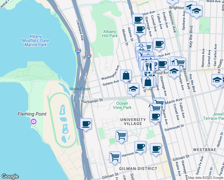 map of restaurants, bars, coffee shops, grocery stores, and more near 922 Taylor Street in Albany