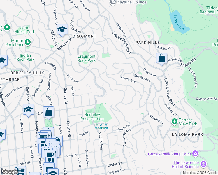 map of restaurants, bars, coffee shops, grocery stores, and more near 1136 Keith Avenue in Berkeley