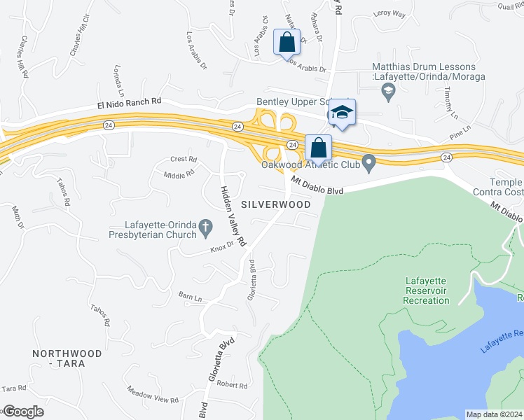 map of restaurants, bars, coffee shops, grocery stores, and more near 4053 Valente Court in Lafayette
