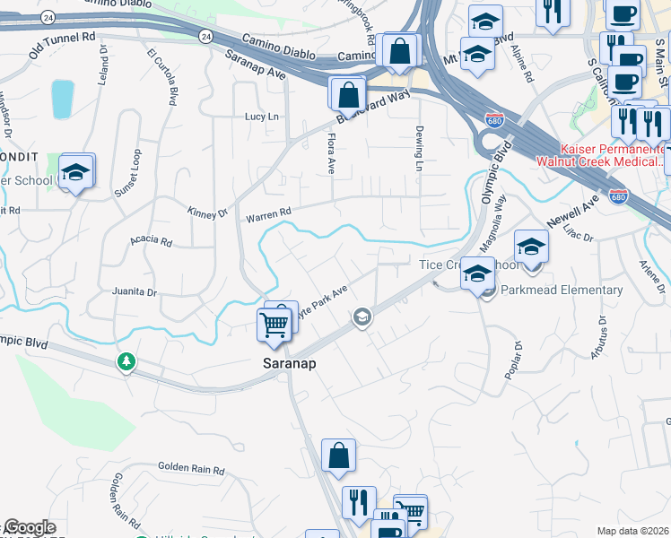 map of restaurants, bars, coffee shops, grocery stores, and more near 541 Lily Street in Walnut Creek