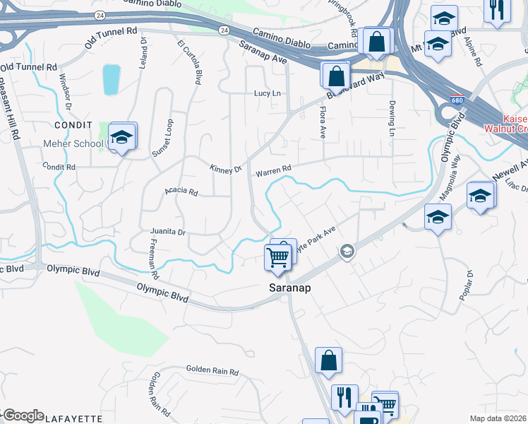 map of restaurants, bars, coffee shops, grocery stores, and more near 20 Boulevard Court in Walnut Creek