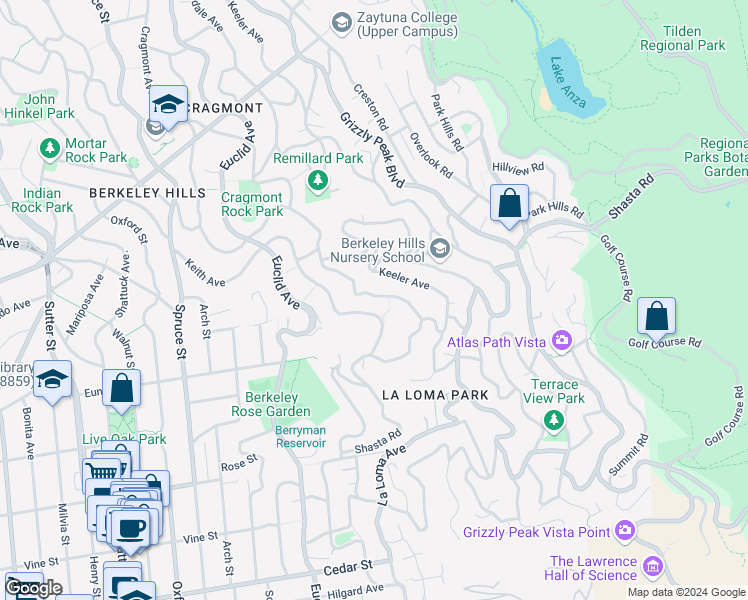 map of restaurants, bars, coffee shops, grocery stores, and more near 1158 Cragmont Avenue in Berkeley