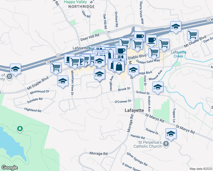 map of restaurants, bars, coffee shops, grocery stores, and more near 924 Dewing Avenue in Lafayette
