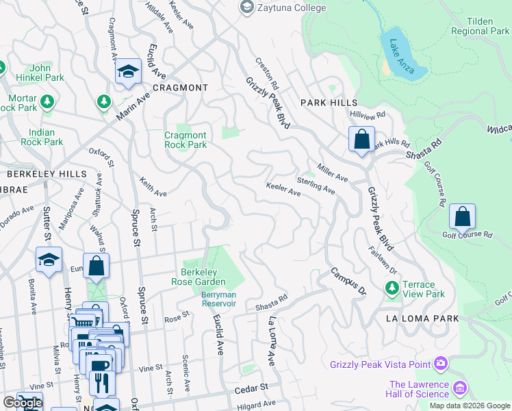 map of restaurants, bars, coffee shops, grocery stores, and more near 1159 Keith Avenue in Berkeley