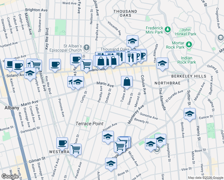 map of restaurants, bars, coffee shops, grocery stores, and more near in Albany
