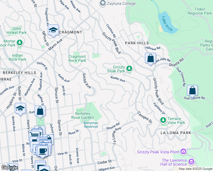 map of restaurants, bars, coffee shops, grocery stores, and more near 1159 Keith Avenue in Berkeley