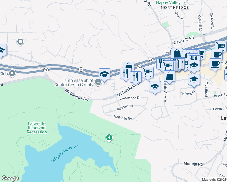 map of restaurants, bars, coffee shops, grocery stores, and more near 3800 Risa Road in Lafayette