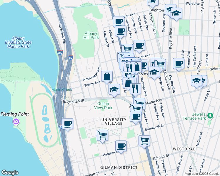 map of restaurants, bars, coffee shops, grocery stores, and more near 937 Jackson Street in Albany