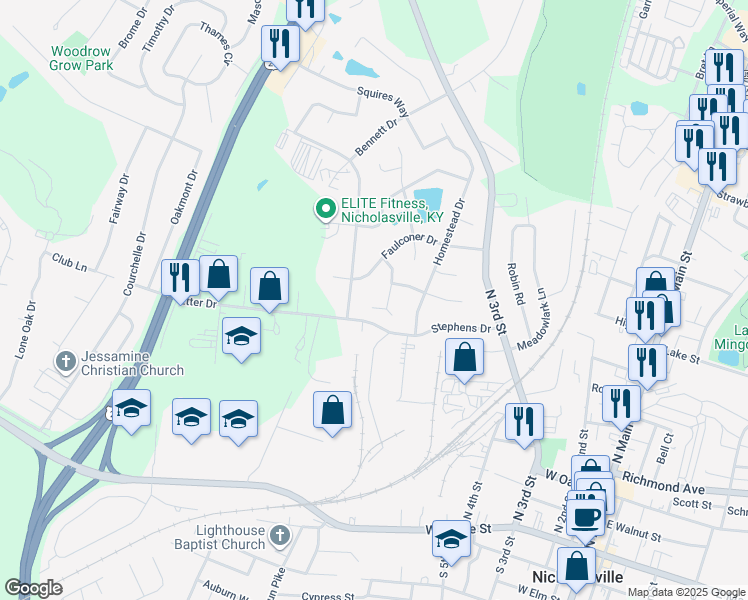 map of restaurants, bars, coffee shops, grocery stores, and more near 307 Parker Place in Nicholasville