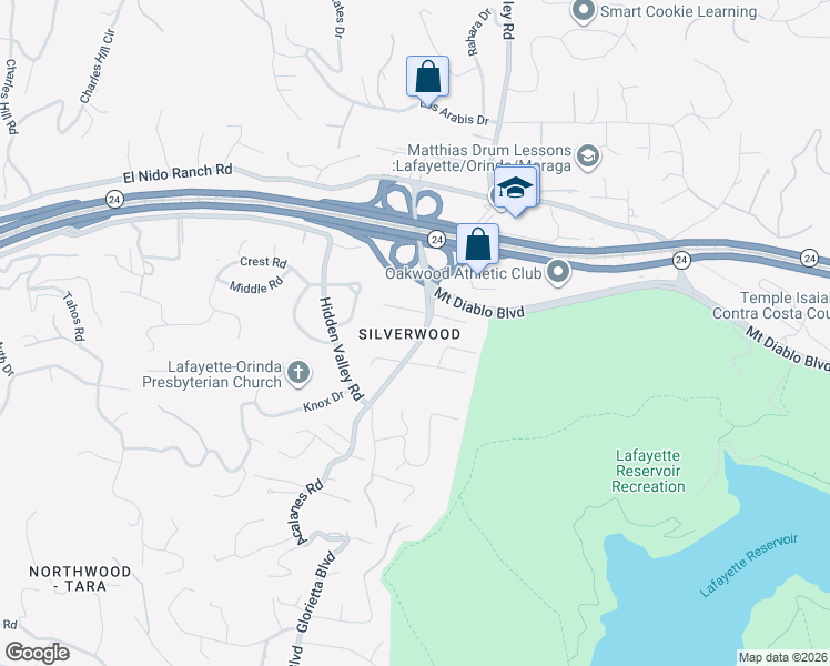 map of restaurants, bars, coffee shops, grocery stores, and more near 4040 Valente Court in Lafayette