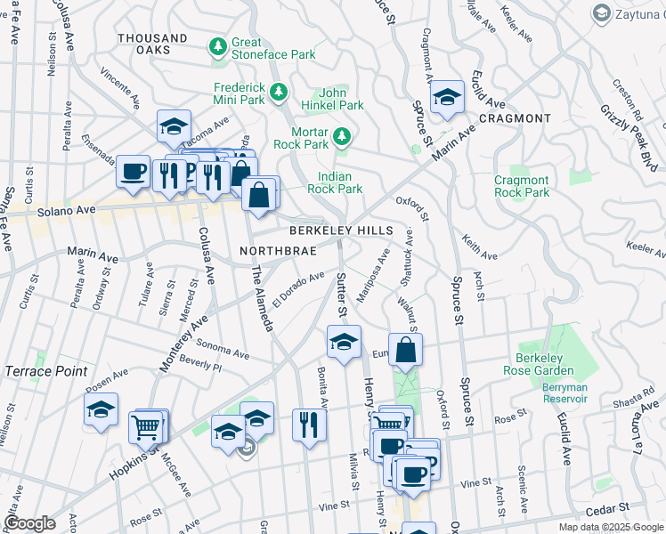map of restaurants, bars, coffee shops, grocery stores, and more near in Berkeley