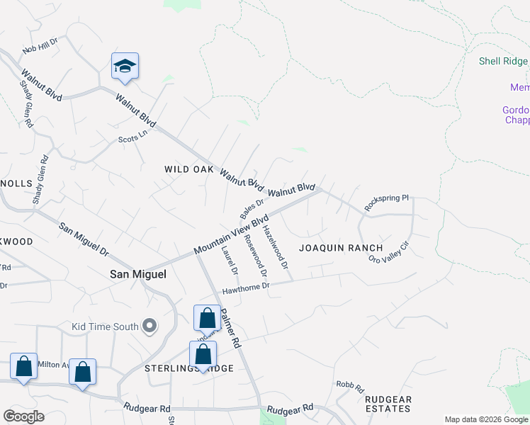 map of restaurants, bars, coffee shops, grocery stores, and more near 701 Hazelwood Drive in Walnut Creek