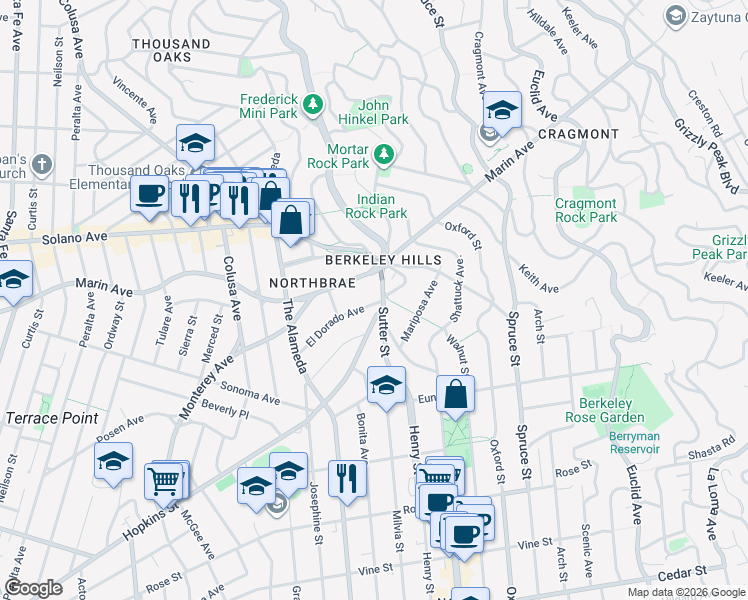 map of restaurants, bars, coffee shops, grocery stores, and more near in Berkeley