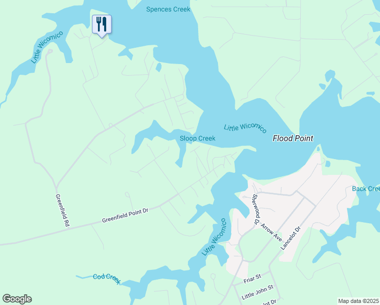 map of restaurants, bars, coffee shops, grocery stores, and more near 152 Skys Limit Court in Reedville