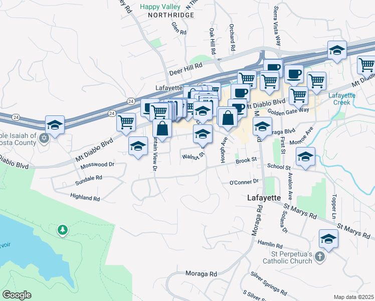 map of restaurants, bars, coffee shops, grocery stores, and more near 3621 Chestnut Street in Lafayette