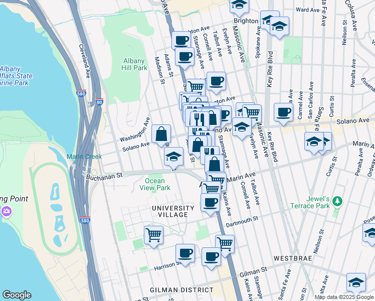 map of restaurants, bars, coffee shops, grocery stores, and more near 946 Adams Street in Albany