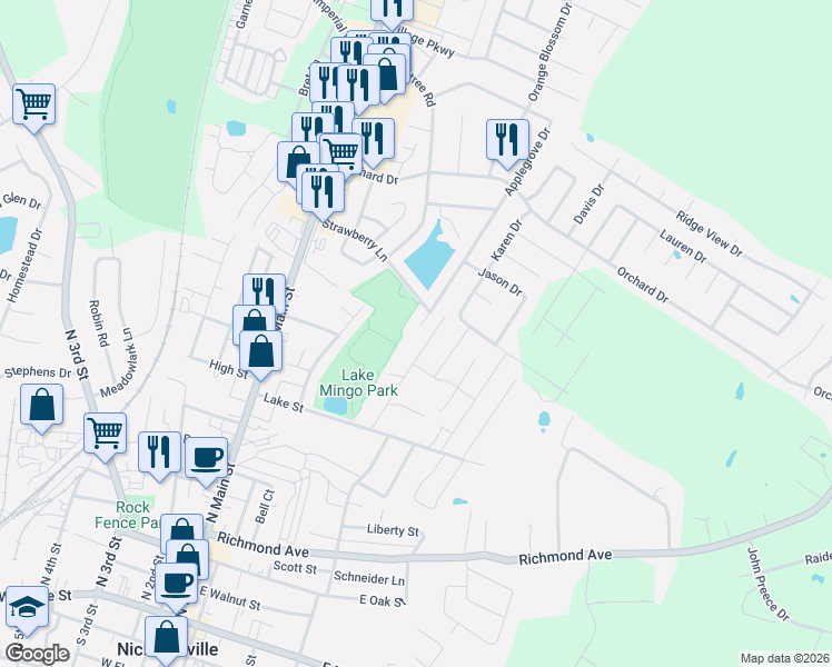 map of restaurants, bars, coffee shops, grocery stores, and more near 111 Sparks Avenue in Nicholasville