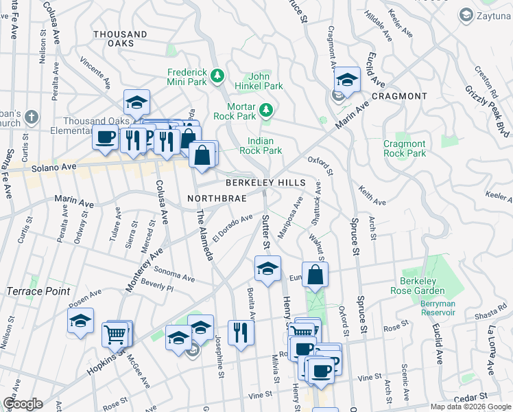 map of restaurants, bars, coffee shops, grocery stores, and more near in Berkeley