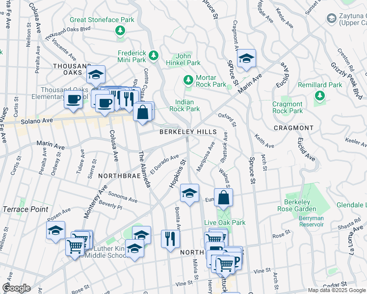 map of restaurants, bars, coffee shops, grocery stores, and more near in Berkeley