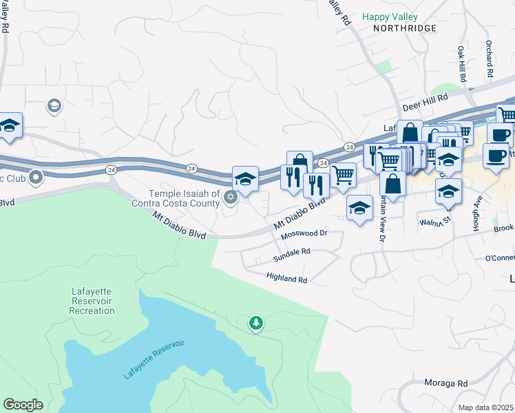 map of restaurants, bars, coffee shops, grocery stores, and more near 946 Risa Road in Lafayette
