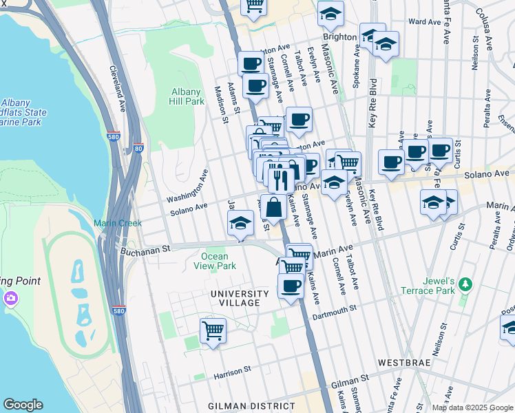 map of restaurants, bars, coffee shops, grocery stores, and more near 918 Adams Street in Albany