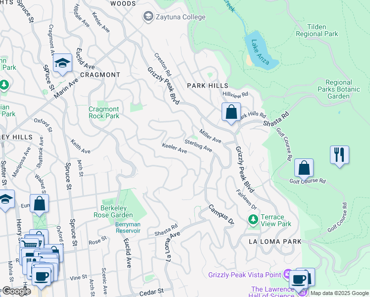 map of restaurants, bars, coffee shops, grocery stores, and more near 1159 Keeler Avenue in Berkeley