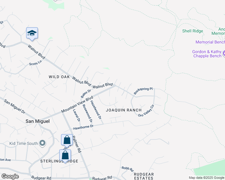 map of restaurants, bars, coffee shops, grocery stores, and more near 1014 Mountain View Boulevard in Walnut Creek