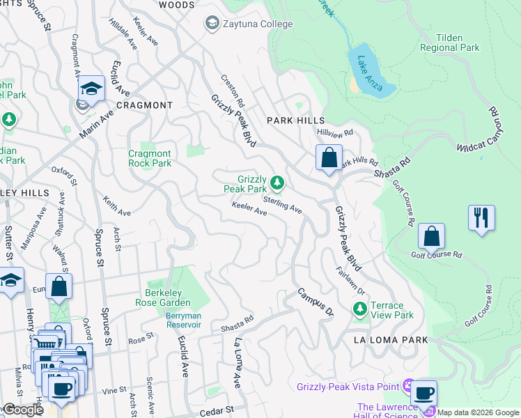 map of restaurants, bars, coffee shops, grocery stores, and more near 70 Twain Avenue in Berkeley