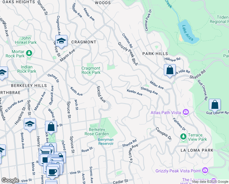 map of restaurants, bars, coffee shops, grocery stores, and more near 1119 Cragmont Avenue in Berkeley